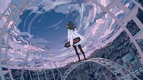 Skyline Anime Girl Skateboard 5k Wallpaper,HD Anime Wallpapers,4k Wallpapers,Images,Backgrounds ...