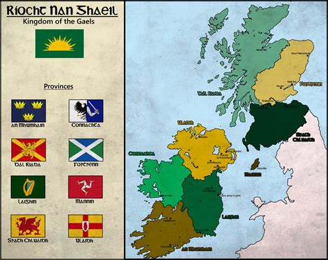 The Kingdom of The Gaels map. A combination of the Irish provinces along with the Isle of Man ...