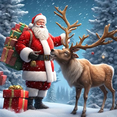 Premium AI Image | illustration of santa claus with a reindeersanta ...