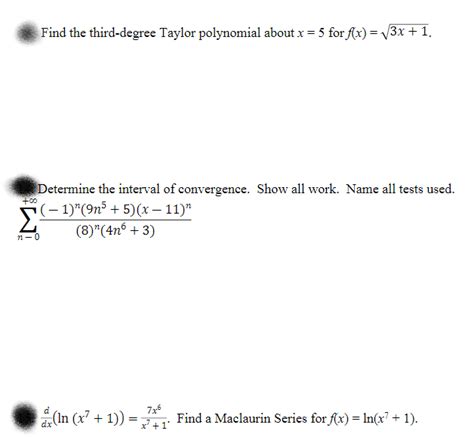 Solved Find the third-degree Taylor polynomial about x = 5 | Chegg.com