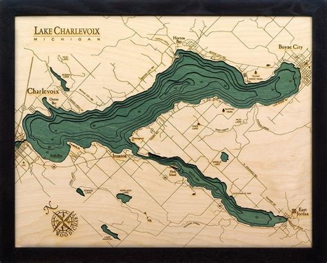 Lake Charlevoix Michigan Wood Map Art | Charlevoix, Michigan – Michigan ...