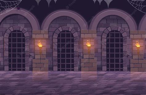 Premium Vector | Dungeon with a long corridor. medieval castle corridor ...