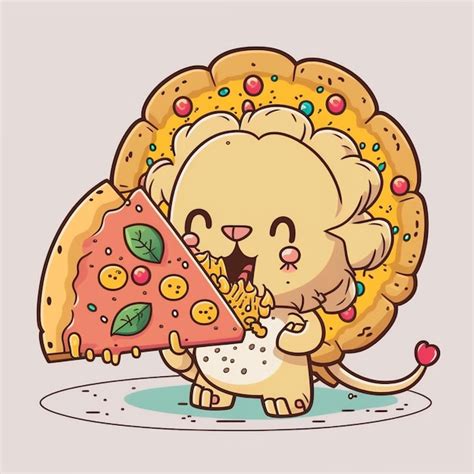 Premium Photo | Lion eating A Pizza Vector Illustration