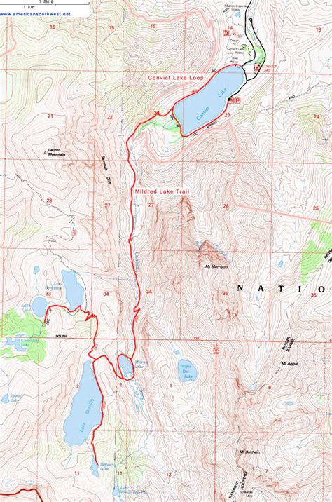 Topographic Map of the Convict Lake and Mildred Lake Trails, Sierra ...