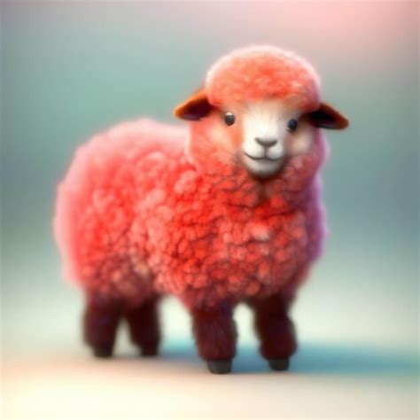 Premium AI Image | A sheep with a pink wool coat is standing on a white ...