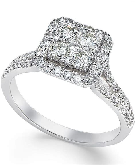 Macy's Square Diamond Cluster Engagement Ring (3/4 ct. t.w.) in 14k White Gold - ShopStyle Women ...