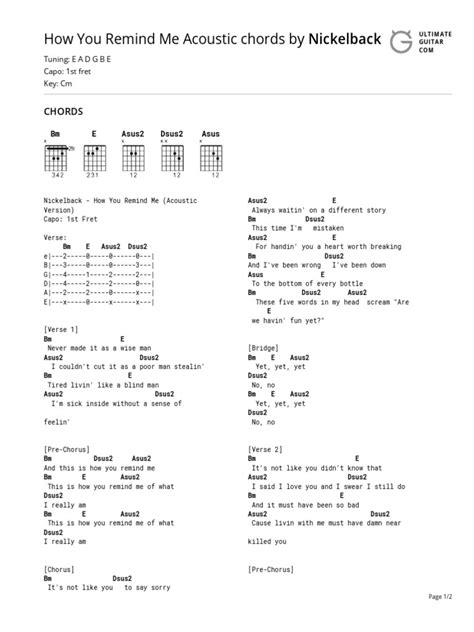 How You Remind Me Chords by Nickelbacktabs at Ultimate Guitar Archive | PDF | Song Structure ...