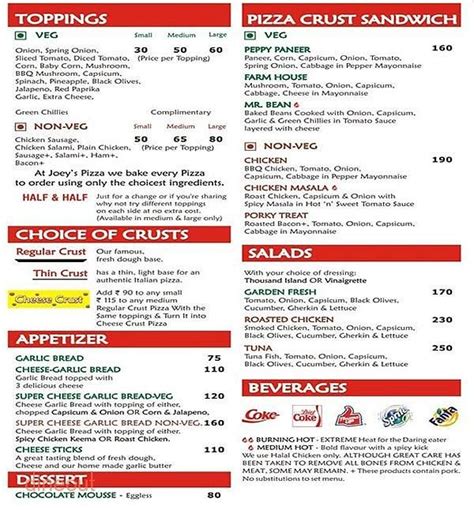 Menu of Joey's Pizza, Andheri West, Mumbai | Dineout discovery