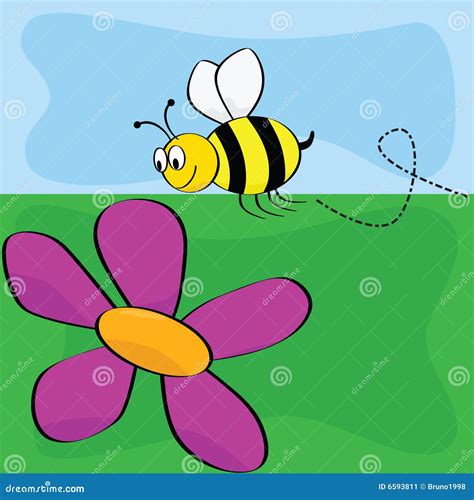 Cartoon Bee Flying Near Flower Stock Image - Image: 6593811