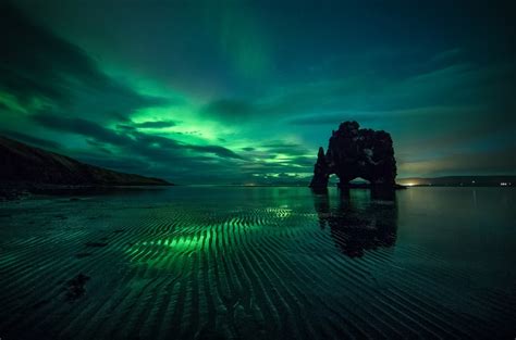 Download Sand Sky Arch Night Nature Aurora Borealis HD Wallpaper