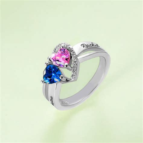 Gifts for Her Double Heart Birthstones & Names Promise Ring