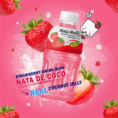 Mogu Mogu Drink Strawberry Juice (6 Packs) Drinks for Kids with Nata de Coco (Coconut Jelly), 6 ...