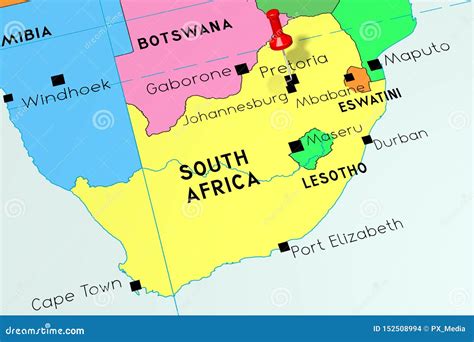 South Africa, Pretoria - Capital City, Pinned on Political Map Stock Illustration - Illustration ...