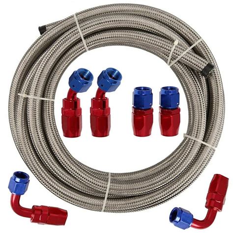 AN6 6AN AN -6 5/16" Stainless Steel Braided Fuel Hose End Kit Oil Line ...