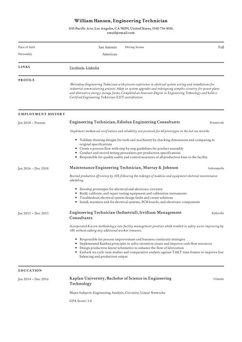 Engineering Technician Resume & Writing Guide +12 Templates | 2019