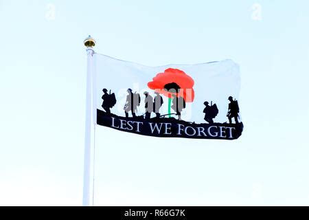 Lest We Forget, banner, flag, remembrance, red, poppy, soldiers, armed ...