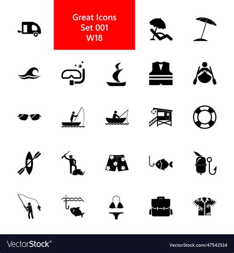 Recreation icon set summer vacation Royalty Free Vector