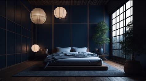 Japanese Inspired Bedroom With A Lot Of Windows Background, 3d ...