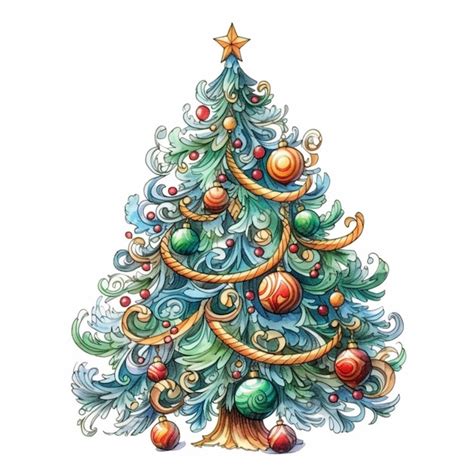 Premium AI Image | A drawing of a christmas tree with ornaments and ...