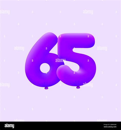 Purple 3D number 65 balloon realistic 3d helium Purple balloons. Vector ...