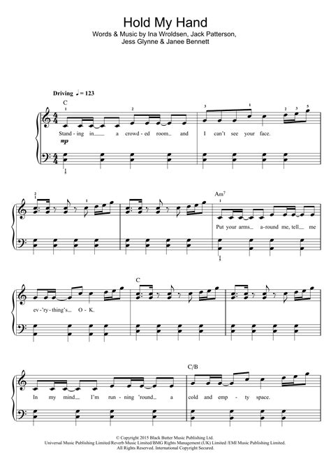 Hold My Hand by Jess Glynne Sheet Music for Piano, Vocal & Guitar ...