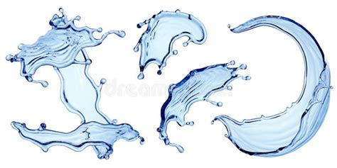 3d Render, Water Splash Clip Art Collection. Set of Abstract Liquid Splashing Isolated on White ...