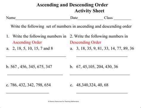 Looking for simple and easy editable Ascending and Descending Order Activity Sheet. Your ...