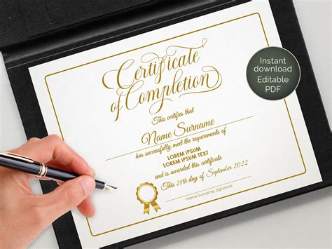 EDITABLE Certificate of Completion, Beauty Training Gold Certificate Template, Elegant ...