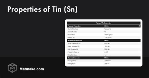 Tin (Sn) - Properties