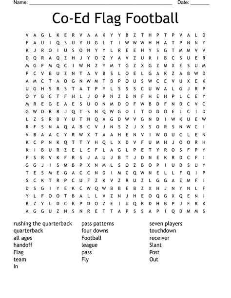 Co-Ed Flag Football Word Search - WordMint