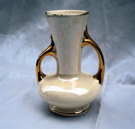 Pearl China Co Irridescent Vase Gold Trim USA by Room3vintage