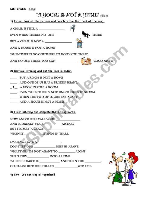 Song: "A House is not a Home" (Glee) - ESL worksheet by maru.rodriguez