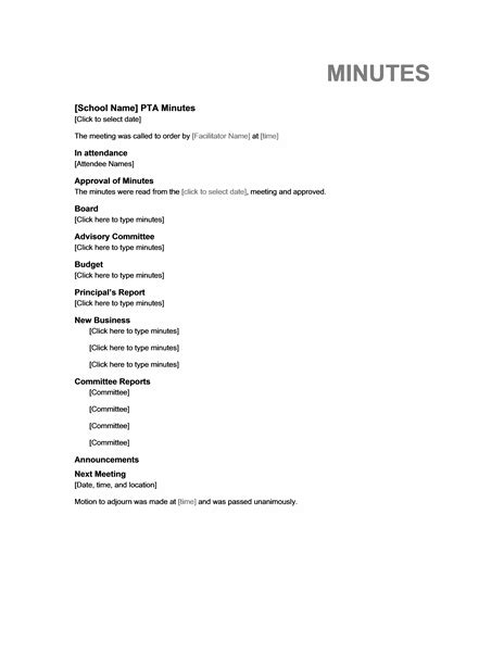 PTA Meeting Minutes - Free Templates