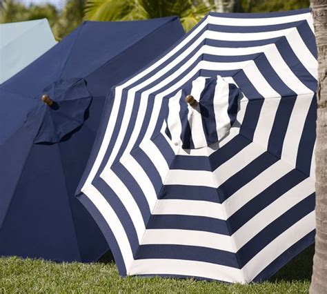 Sunbrella Round Umbrella, Awning Stripe, Navy - Traditional - Outdoor Umbrellas - by Pottery Barn