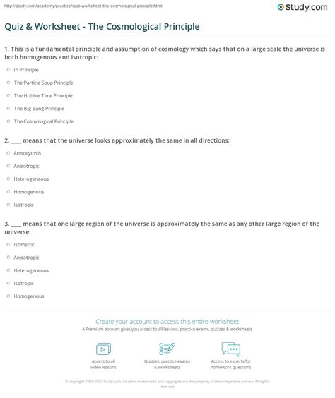 Quiz & Worksheet - The Cosmological Principle | Study.com