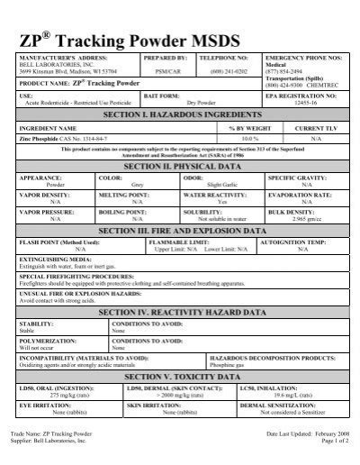 ZP Tracking Powder MSDS