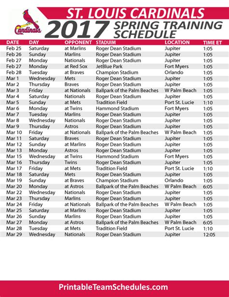 St. Louis Cardinals Spring Training Schedule 2017. Print Here - http ...