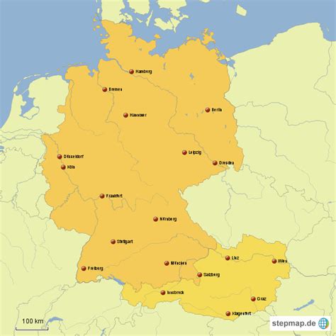 StepMap - Deutschland-Österreich - Landkarte für Deutschland