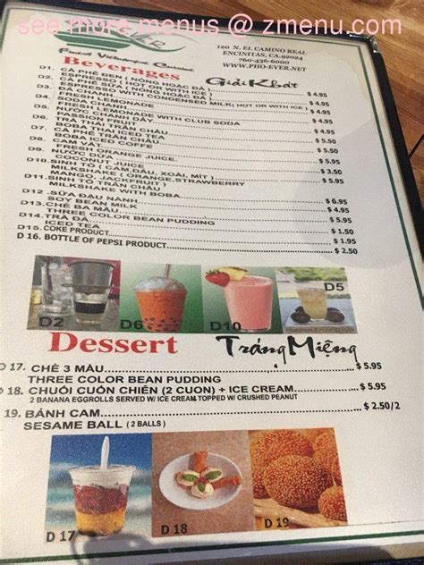 Menu at Pho-Ever restaurant, Encinitas