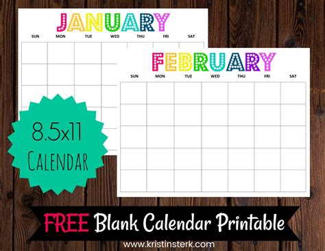 FREE 12-Month Blank Calendar Printables - Kristin Sterk