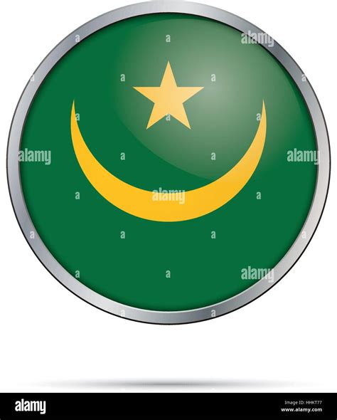 Vector Mauritanian flag button. Mauritania flag in glass button style ...