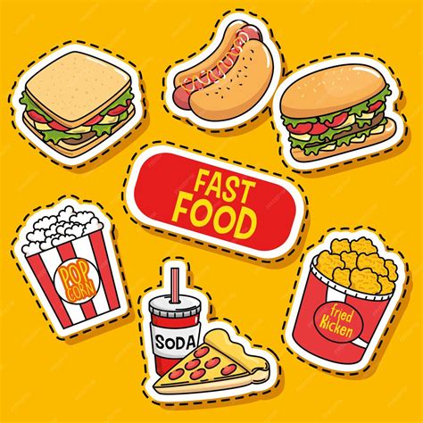 Premium Vector | Fast food stickers pop art