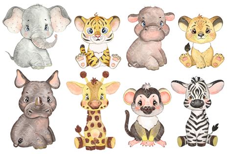 Safari baby animals digital watercolor clipart. Nursery prints By ...