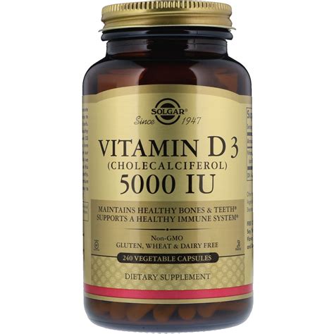 Solgar, Vitamin D3 (Cholecalciferol), 5000 IU, 240 Vegetable Capsules ...