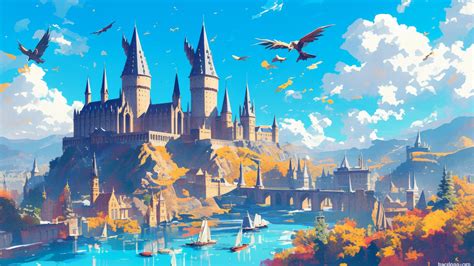 4k HD Wallpaper: Illustrated Aerial View of Hogwarts