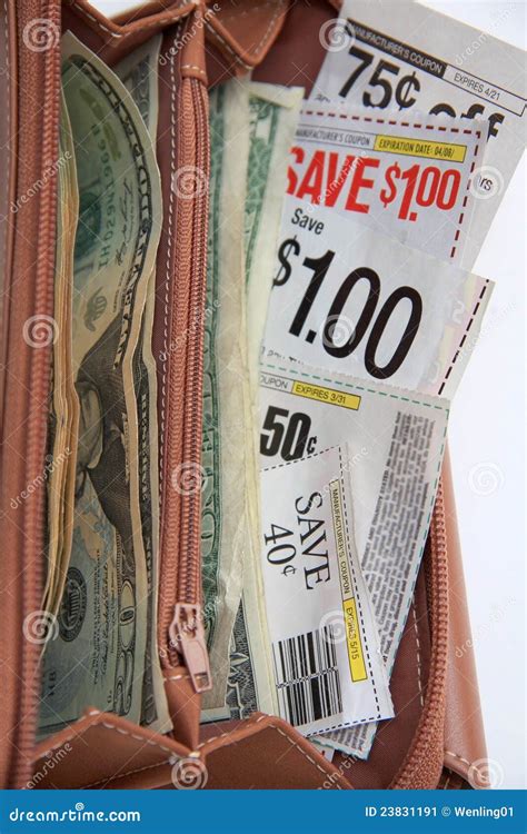 Saving Coupons in Wallet for Shopping Stock Image - Image of money, price: 23831191