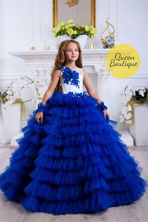 Blue and white flower girl dress, flower girl dresses navy blue and white | Flower girl dresses ...