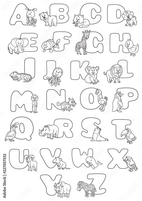 Cartoon alphabet poster. Vector illustration of educational alphabet ...