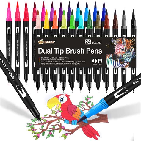 Buy Colouring Pens: 24 Colors Felt Tip Pens Set Dual Tip Brush Pens Art Markers for Kids Adults ...