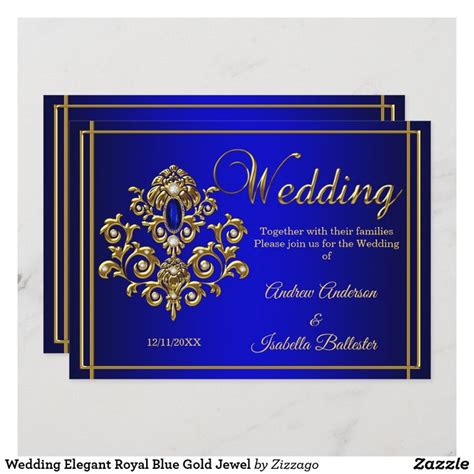 Wedding Elegant Royal Blue Gold Jewel Invitation | Zazzle | Blue wedding stationery, Royal blue ...